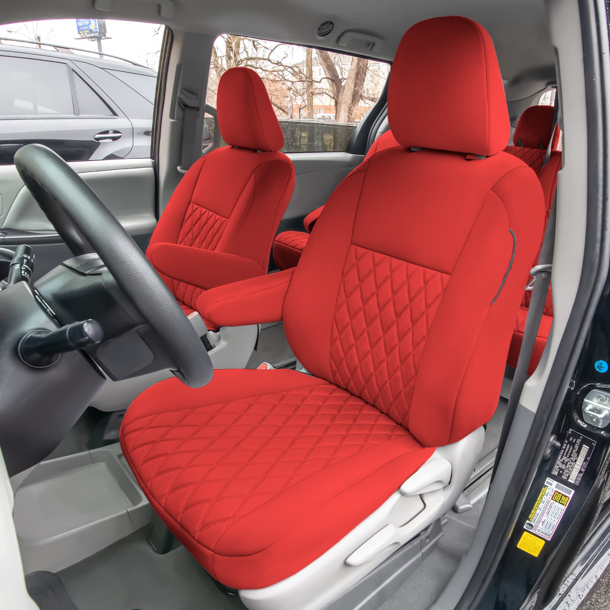 FH Group Custom Fit Car Seat Covers for 2011-2020 Toyota Sienna 7-8 Seater with Ultraflex Neoprene Water Resistant Automotive Seat Covers - Front Set Solid Red