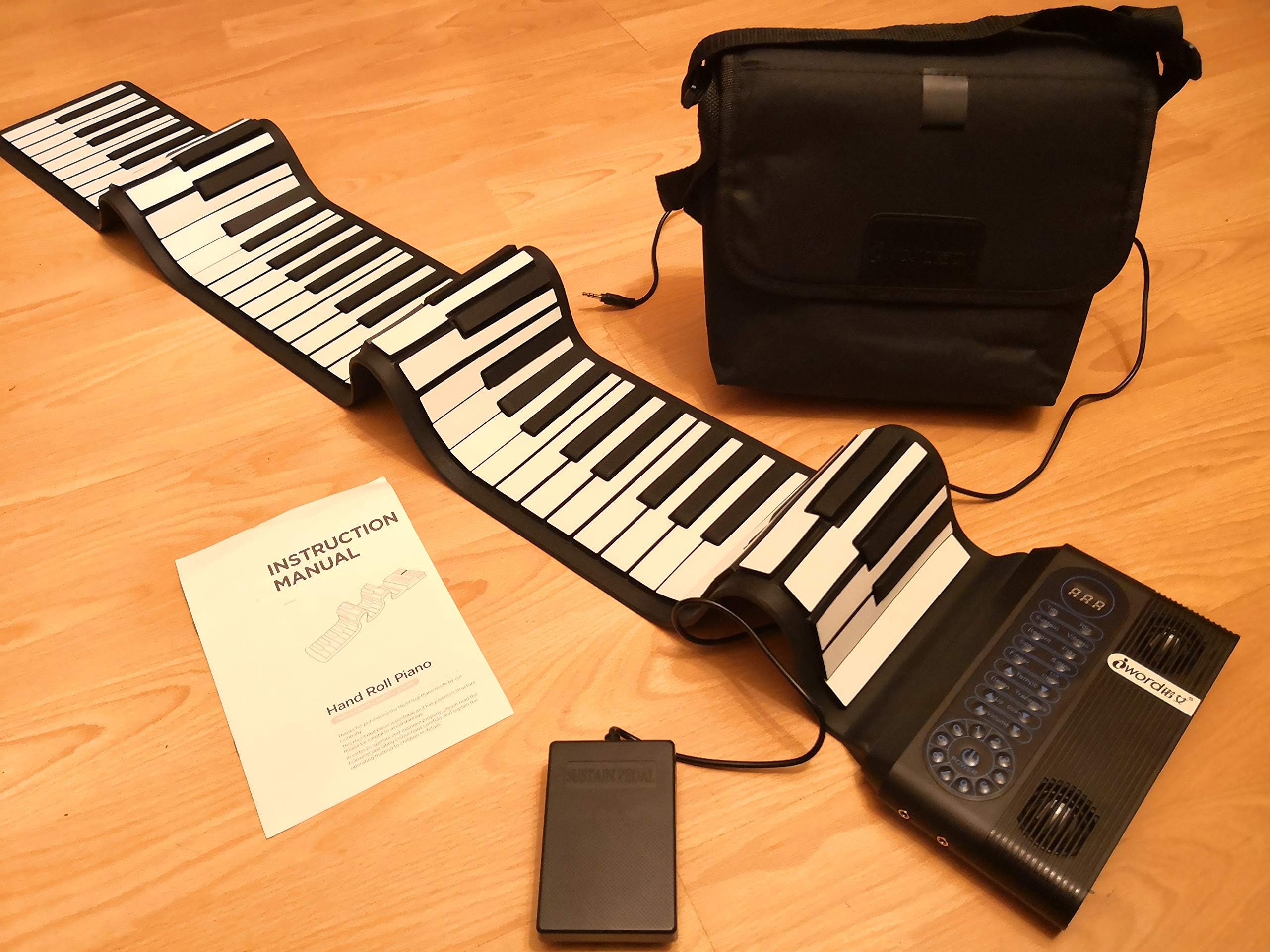 Roll-up Piano - The Piano - Flexible, Portable, 11 mm Thickness, The Most Durable Battery 2000mAh, Two Powerful Loudspeakers + Pedal + Microphone/Karaoke Function + Pouch; (88 Keys)