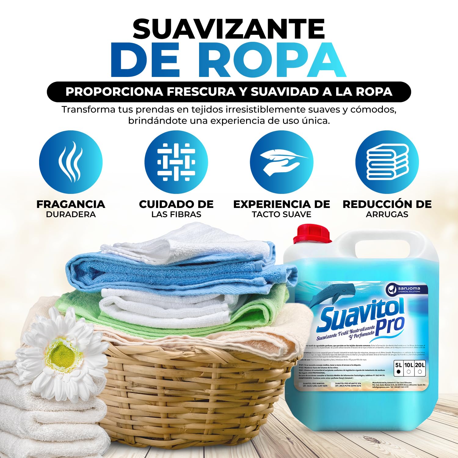 Suavitol Suavizante Líquido Profesional para Lavadora y Tintorería - Jabón Perfumado Industrial Concentrado con Olor Fresco y Duradero Mimoso 20L