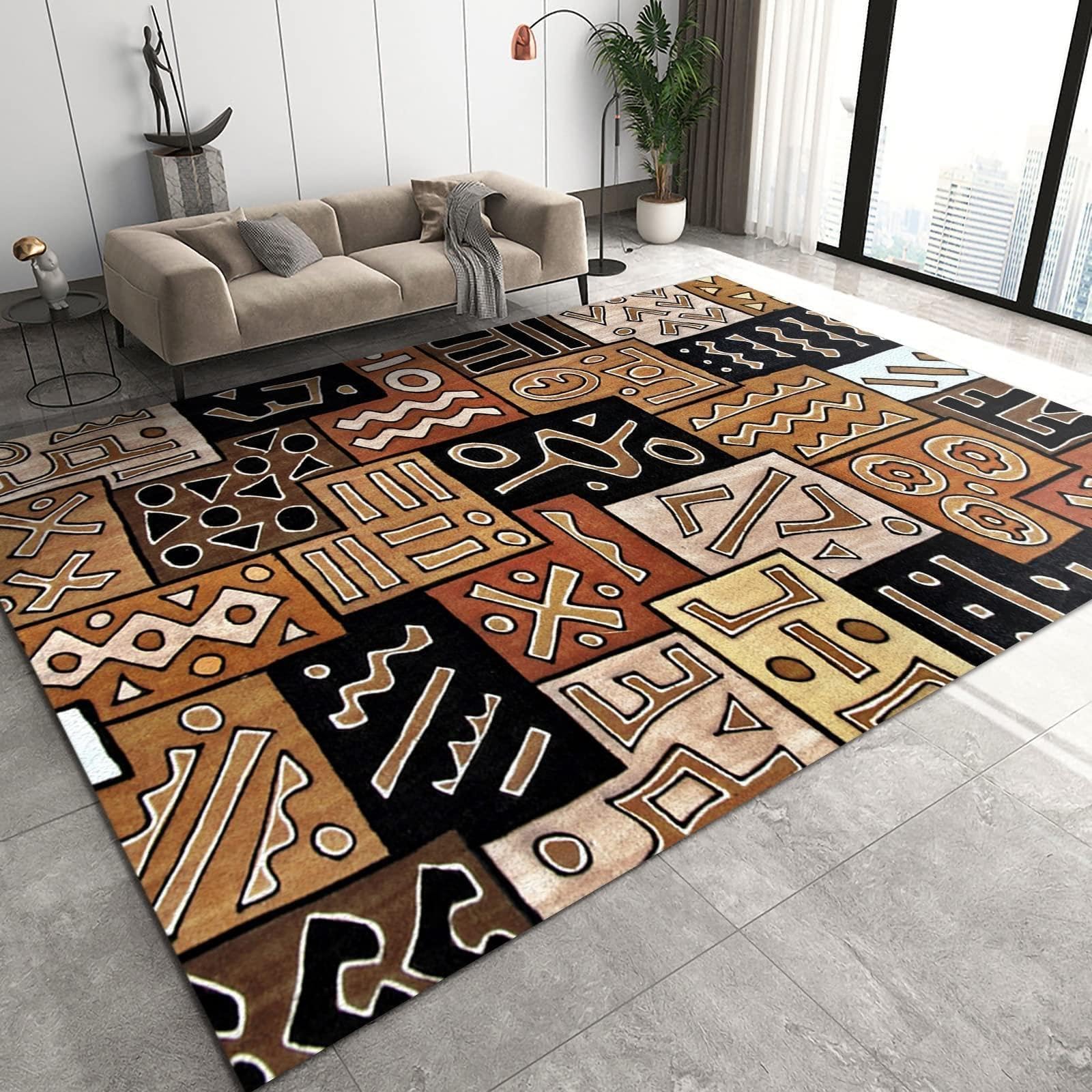 Tapis Salon à Poil Court 120x150cm Tapis Traditionnel Rétro Africains Motif Paillasson Intérieur pour Chambre, Salle à Manger, Cuisine, d'enfant Ado et Adulte Chambre, Tapis de Couloir