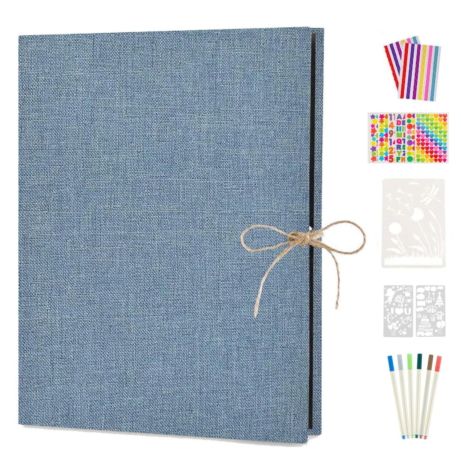Boic Fotoalbum zum Selbstgestalten 60 Schwarze Seiten, DIY Leinen Fotoalben Scrapbook Album zum Einkleben
