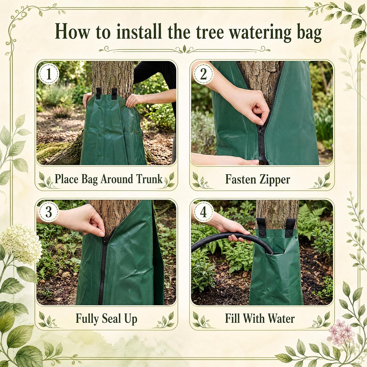 Wenqik 8 Pack 20 Gallon Tree Watering Bags Slow Release Water Ring Bulk for Trees with Zipper Reusable Heavy Duty PVC Tree Drip Irrigation System with Handle for Established Trees, Landscaping