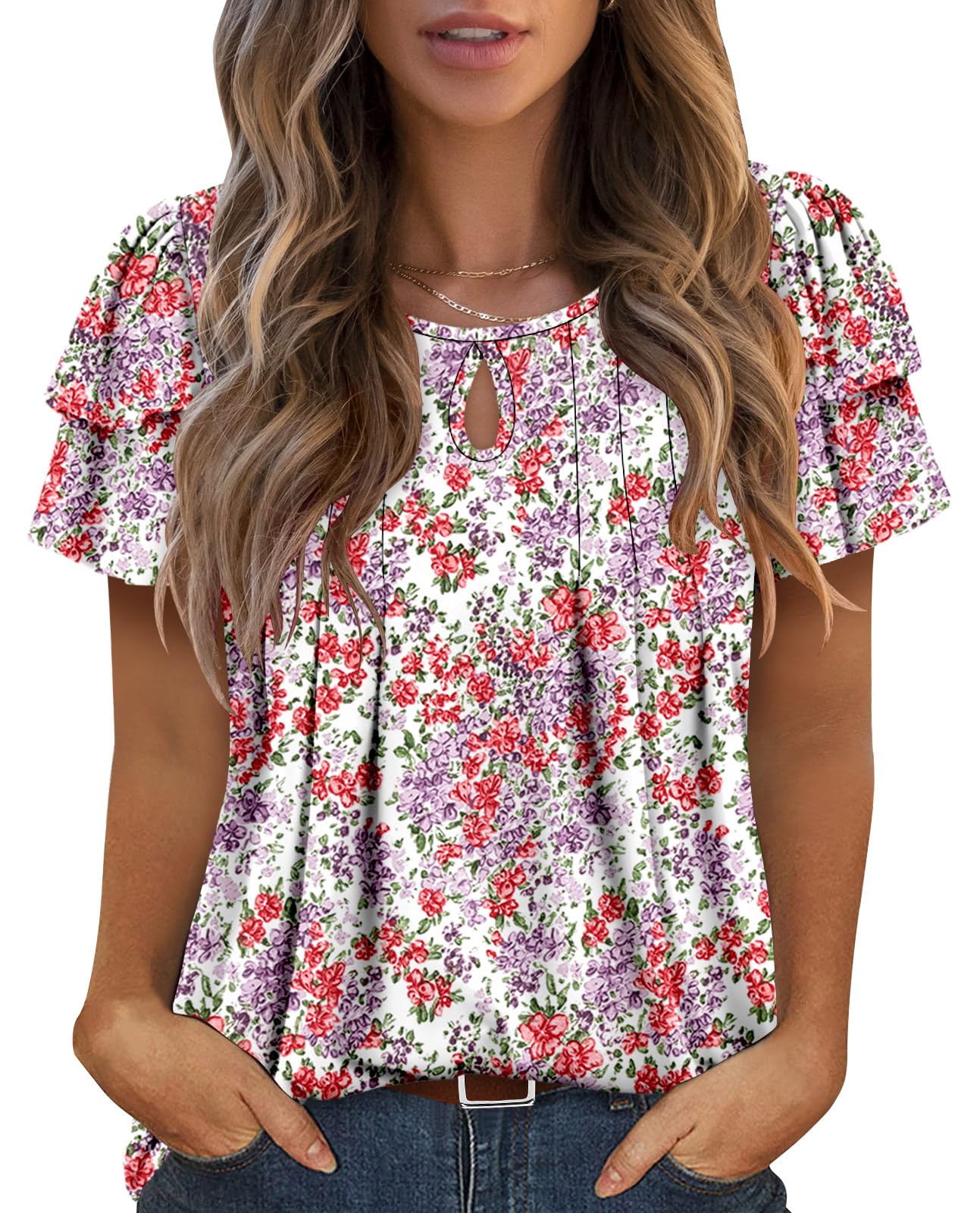 Angerella Womens Tops Dressy Casual Summer Short Sleeve T-Shirts Trendy Loose Blouse V Neck Tunic Tops to Wear with Leggings