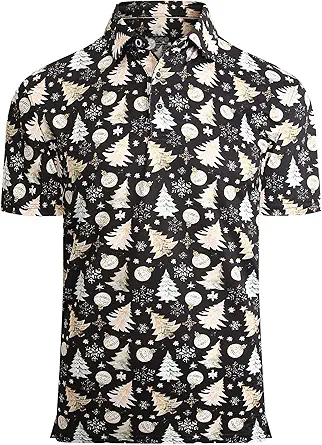 Alex Vando Mens Hawaiian Golf Shirt Moisture Wicking Digital Print Golf Shirts for Men