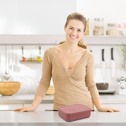 Miniatura 5 de VitalityEXO Lonchera de silicona ecológica de 5 compartimentos para adultos y niños, apta para microondas y congelador con compartimentos separados,