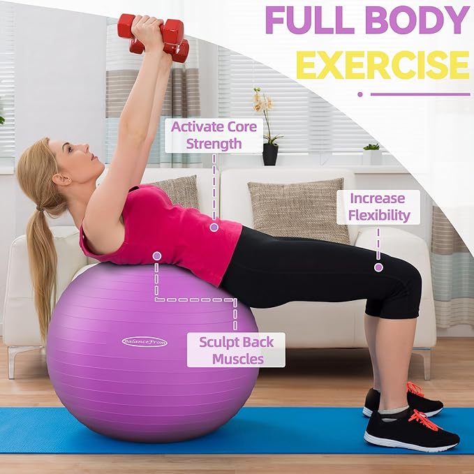 Included with the BalanceFrom Exercise Ball is a quick inflation pump, which makes setup straightforward and convenient. This feature ensures that users can get started with their routines promptly and adjust the ball’s firmness to their desired level. The combination of its robust build, versatile sizing, and user-friendly design makes this exercise ball a practical choice for fitness enthusiasts, yoga practitioners, and expectant mothers seeking a reliable tool for a wide range of physical activities.