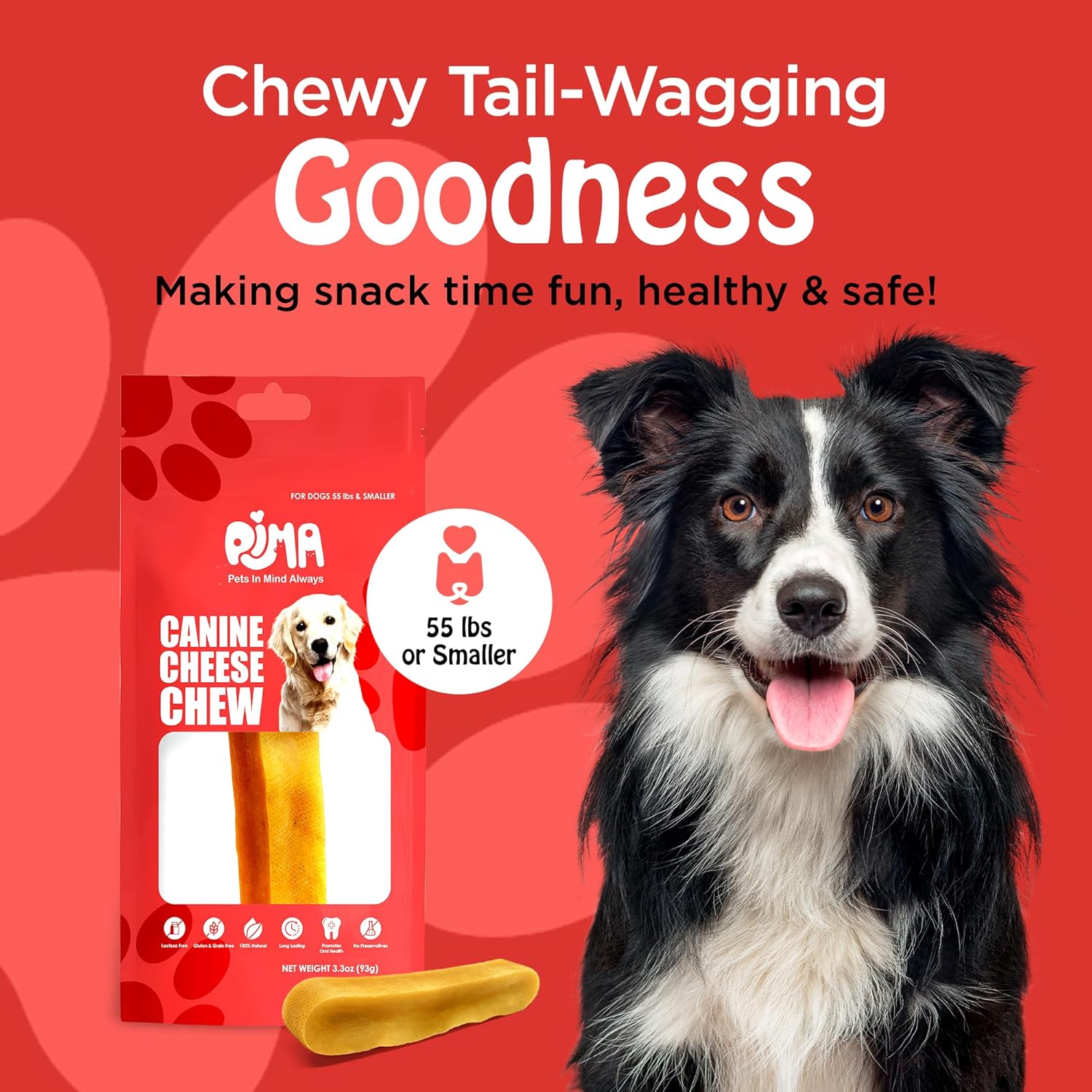 PIMA - Canine Cheese Chews, Natural Yak Chews for Dogs 55 lbs or Smaller, Lactose-Free Yak Cheese Chews, Himalayan Yak Cheese Dog Chew with Protein and Vitamin E, D and A, Large, 80-oz Bag
