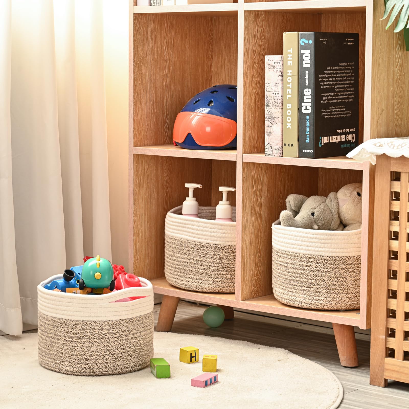 ICERZCZ Cestas pequeñas para organizar, cestas de almacenamiento para estantes, cestas tejidas para almacenamiento, cestas redondas de cuerda de algodón para decoración, bonitas cestas decorativas,