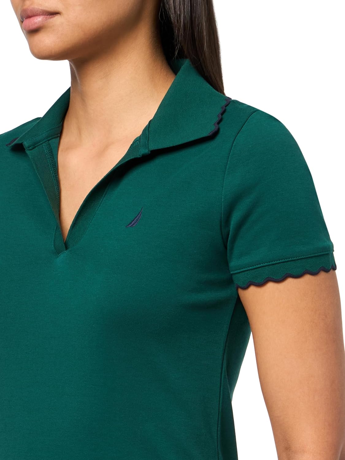 Nautica Womens Short Sleeve Solid Scalloped Trim Polo Dress - Image 3