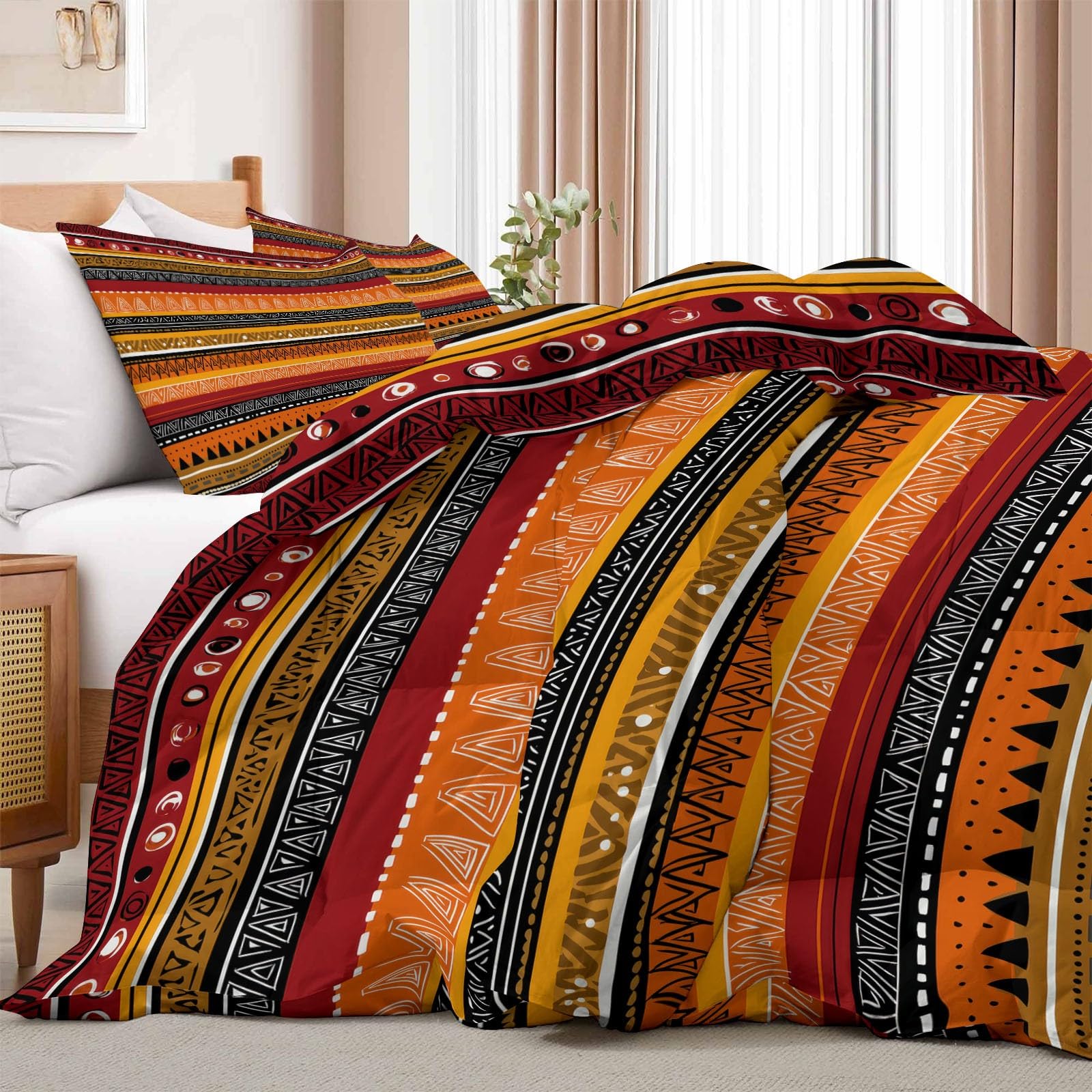 Bettdecke 155 x 220 cm 4 Jahreszeiten, Retro Tribal Geometrisch Gestreift Steppdecke, Warme Ganzjahresdecke - Mehrfarbig Bettdecke ohne Bezug, Waschbar Schlafdecke mit 2 Kissenbezug