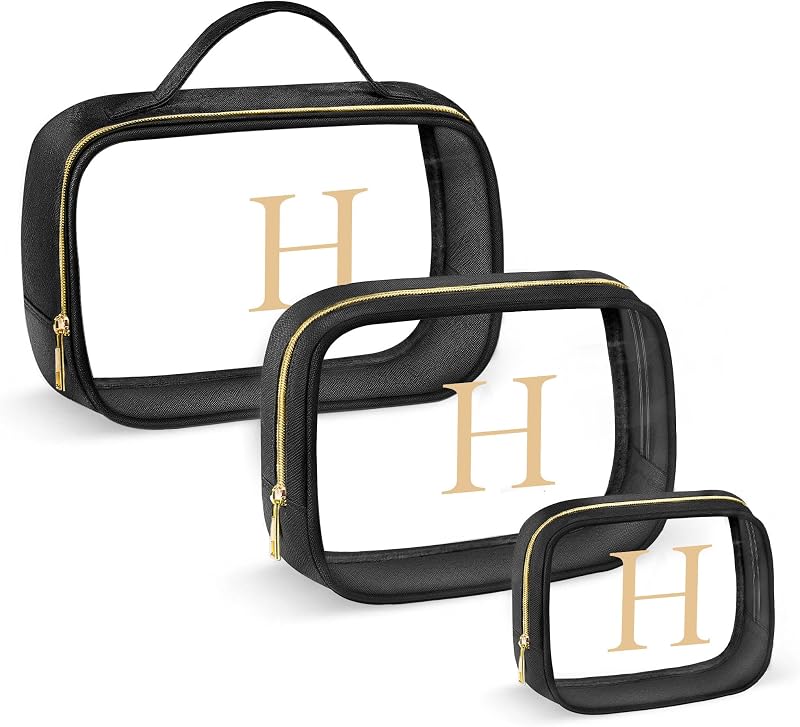 Necessaire de viagem YOOLIFE com zíper, conjunto com 3 bolsas transparentes, preta, modelo H
