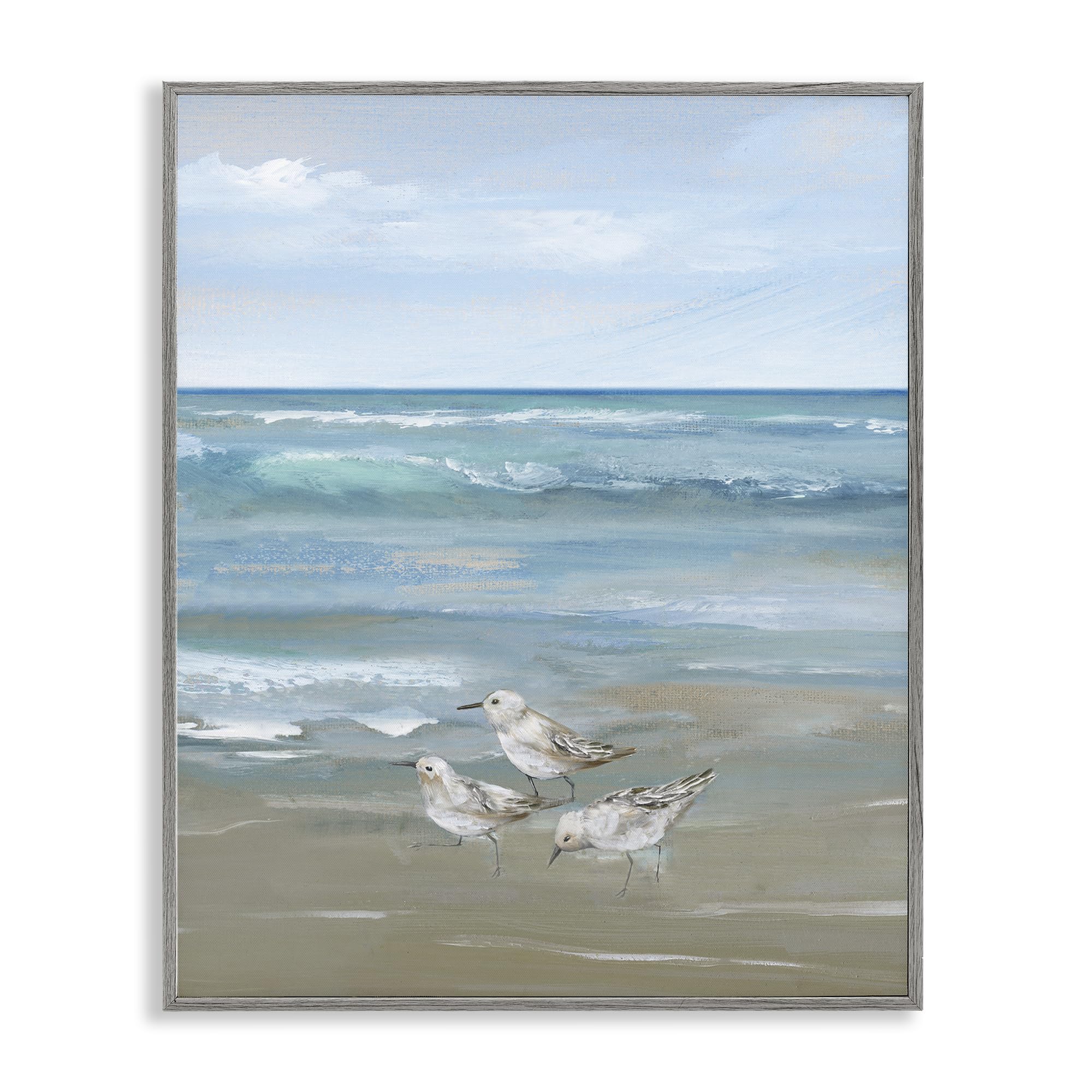 Stupell Industries Farmhouse Gray (Textured) 'Sanderlings On Gentle Waves'| Framed Giclee Art