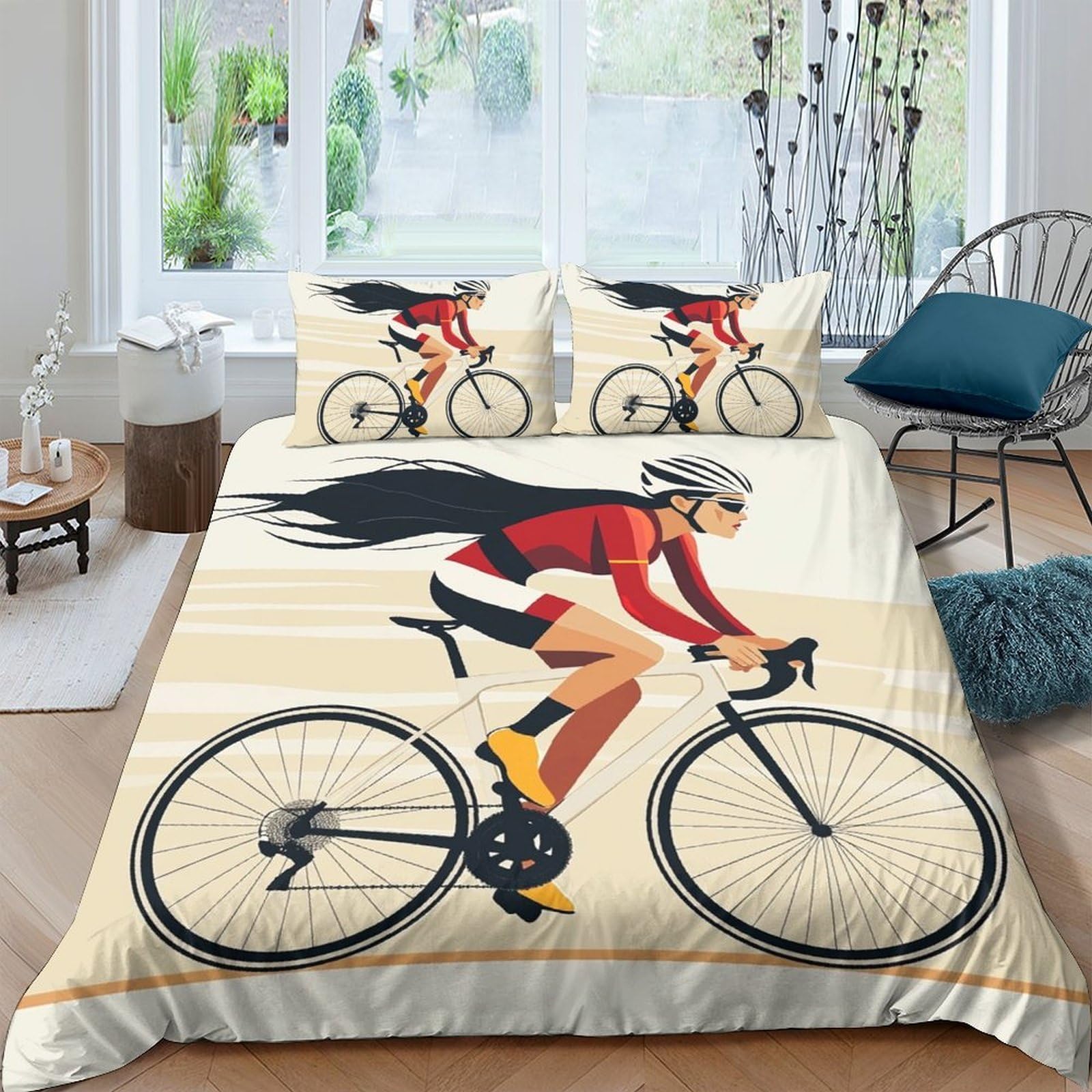 Ctjqhvkz Style-3 3D Printed Cyclist Fitted Sheet Microfiber Non-Slip Artistic Bike Bed Cover For Bedroom Guest Room Easy Care Decor Single（135X200cm）