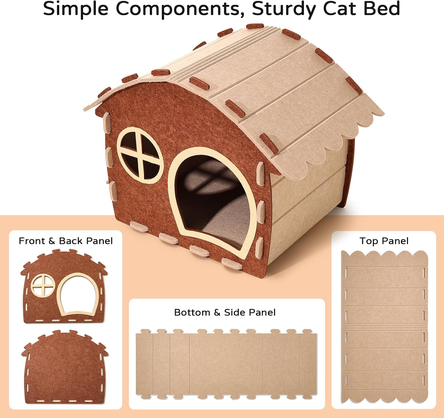Cat Houses for Indoor Cats, Felt Cat House Cave Hideway, Foldable Cat Condos Type Cats Beds Playhouse for Large Cat Up to 22 lbs, 25.6x18.7x17.3 inch (Coffee Brown)