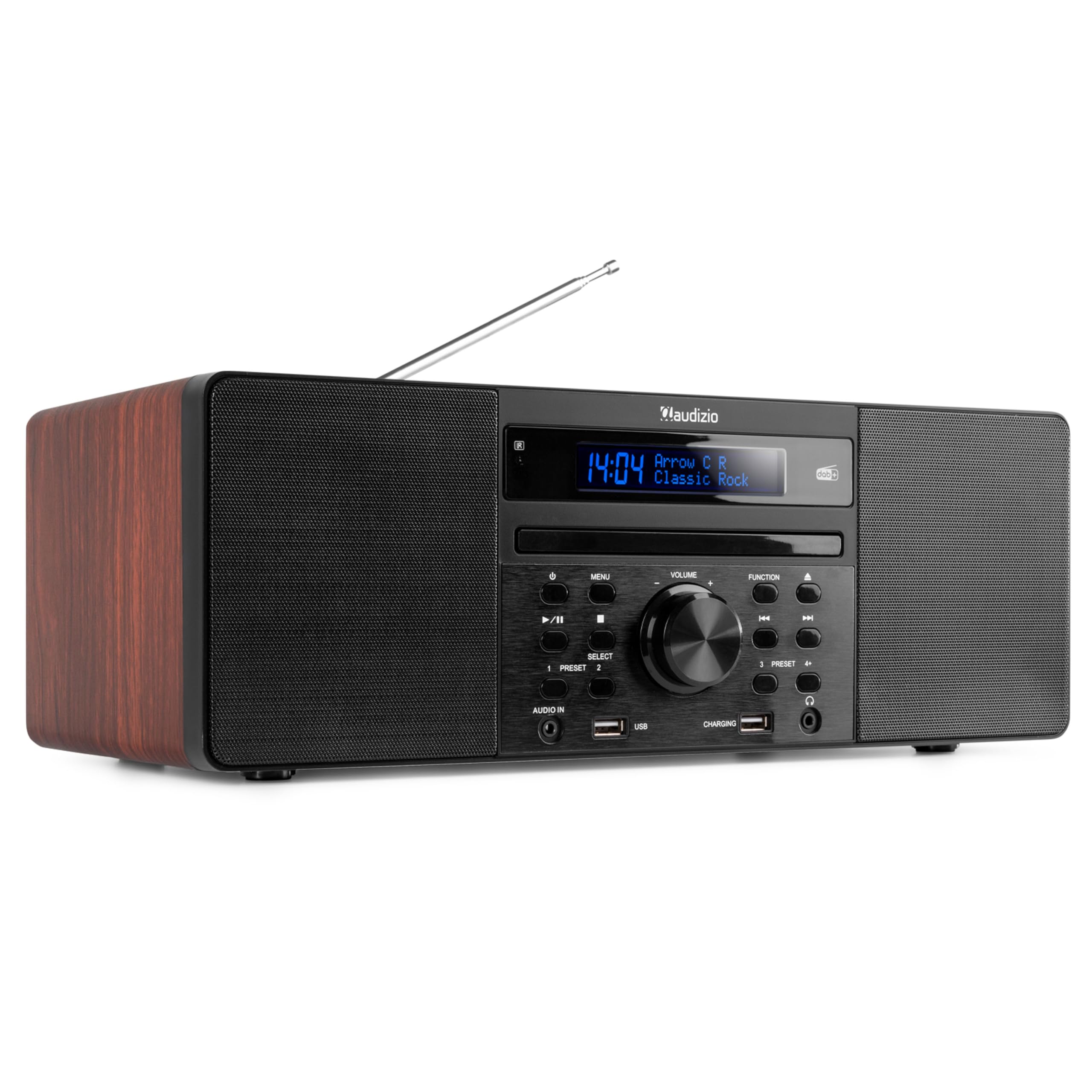 Audizio Prato - DAB Radio mit CD Player, MP3-Player, Bluetooth Radio, USB, DAB+, FM-UKW, Fernbedienung, Sleeptimer, Kompaktanlage mit Weckfunktion, Braun