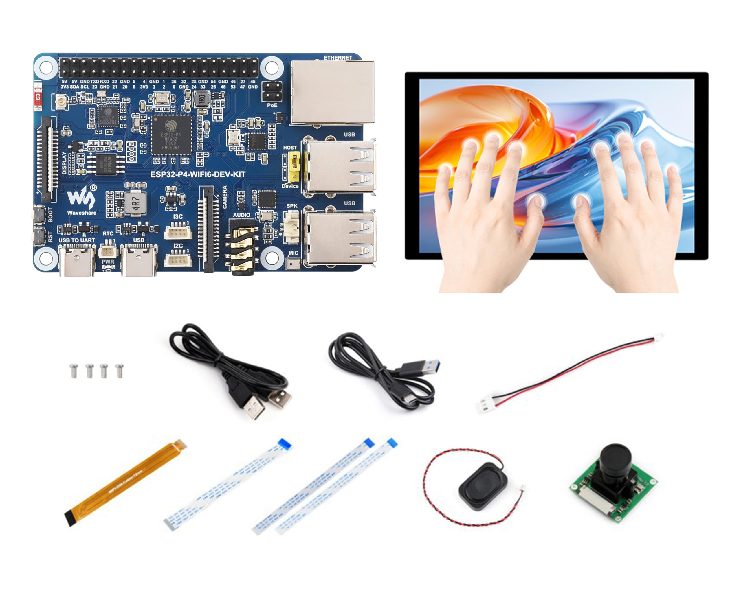AI ESP32-P4-WIFI6-DEV-KIT Dev Board, Based On ESP32-P4 and ESP32-C6, Supports Wi-Fi 6/Bluetooth 5 / BLE 5, Supports AI Speech Interaction, with Camera, Speaker, 10.1inch DSI Touchscreen,14 Items