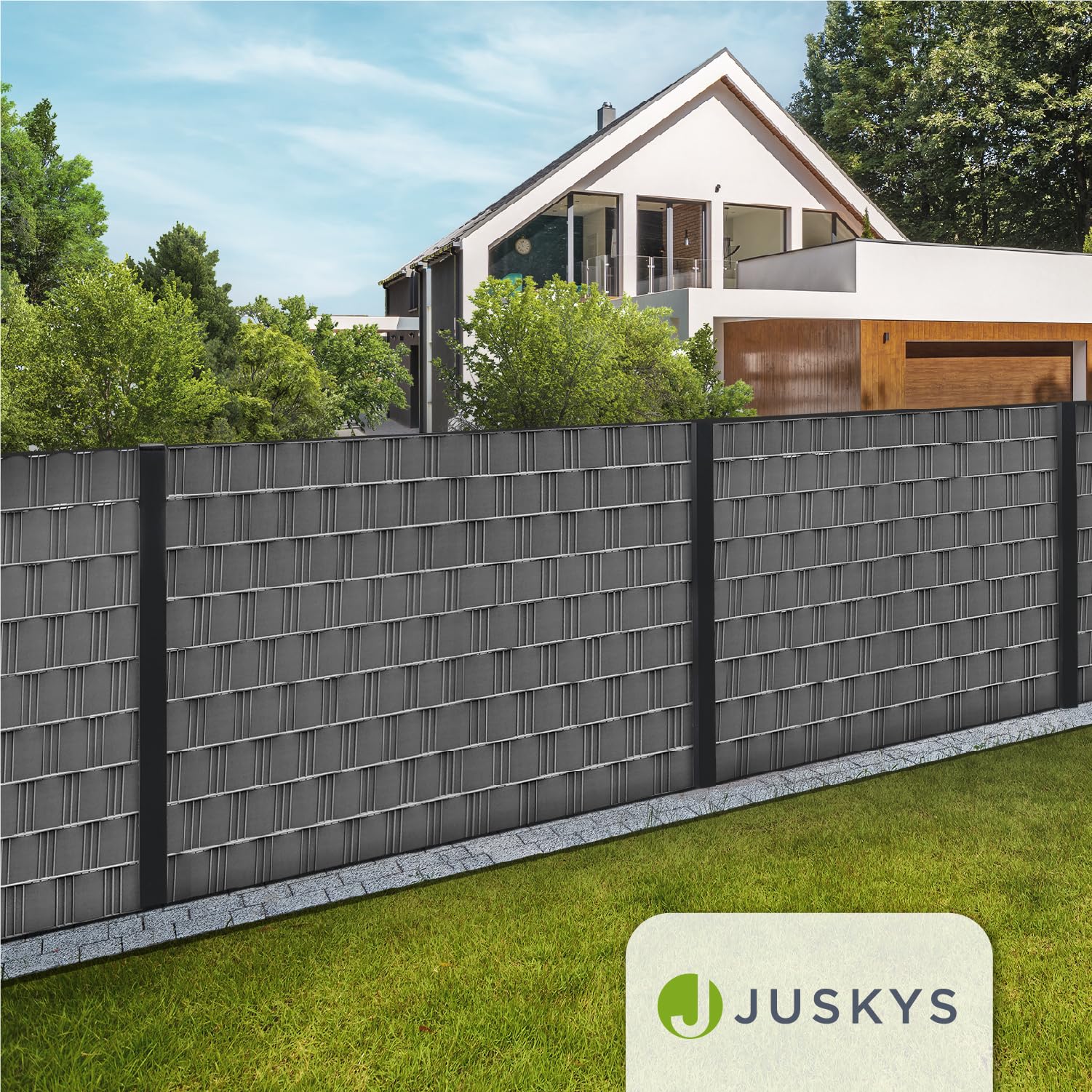 Juskys Rouleaux brise-vue en PVC pour clôtures à barreaux doubles - 2 rouleaux de 35 m, 60 clips de fixation - film anti-regards pour clôture protection visuelle protection contre le vent - anthracite