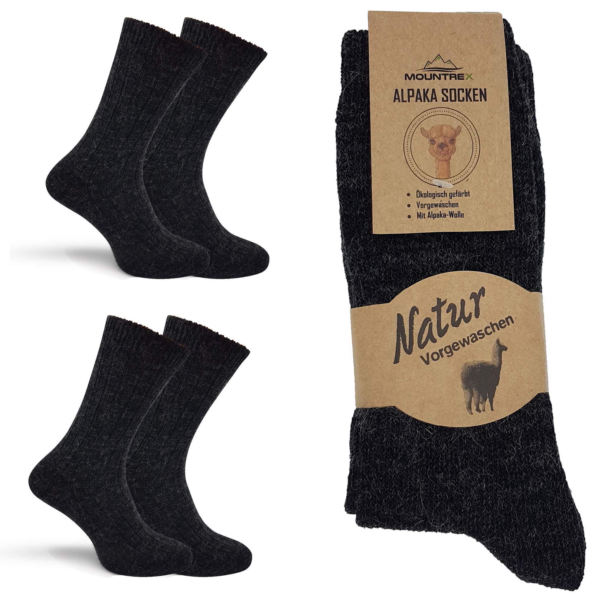 MOUNTREX® Alpaka Socken, Wollsocken für Damen und Herren - Wintersocken, Warme Haussocken, Thermosocken - Dünn - Kuschelsocken - 2 Paar