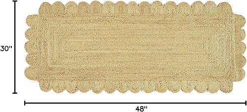 Miniatura 2 de GRUHUM Alfombra de yute festoneada de 2 pies 6 pulgadas x 4 pies de fibra natural, rectangular, bohemio, reversible, tejida a mano, suave, rústica,