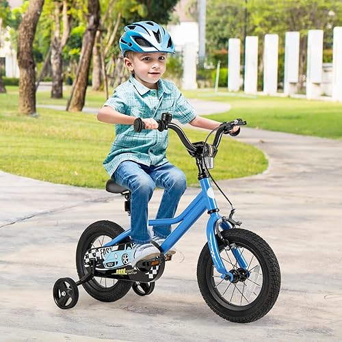 Miniatura 7 de BABY JOY Bicicleta para niños, 12, 14, 16, 18 pulgadas, bicicleta deportiva con ruedas de entrenamiento extraíbles, frenos de mano y posavasos,