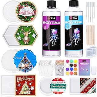LET'S RESIN Coaster Kit, 16oz DIY Epoxy Resin Kit with Molds and Mica Po...