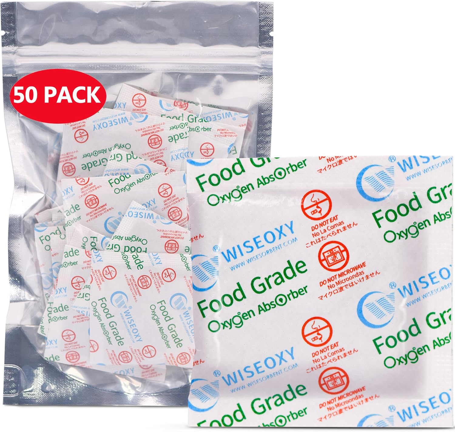 Wisesorb 300CC 50 Packs Oxygen Absorbers for Food Storage, Food Grade