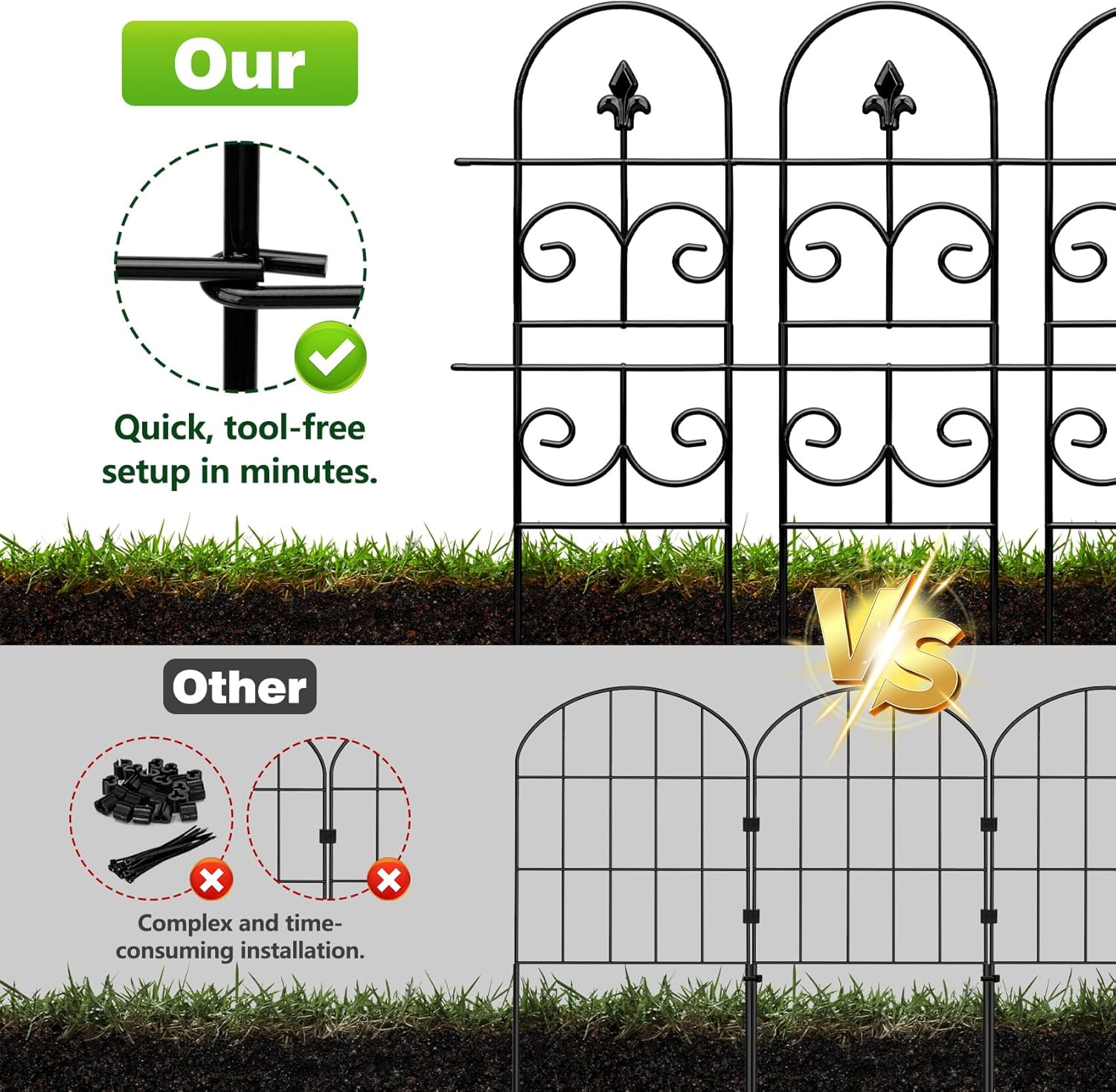 32in(H) x 10ft (L) Tall Decorative Metal Garden Fence Panels - 9 Pack Rustproof No Dig Fence Animal Barrier for Dogs, Outdoor Yard Fencing for Patio Flower Bed Garden & Landscape Border