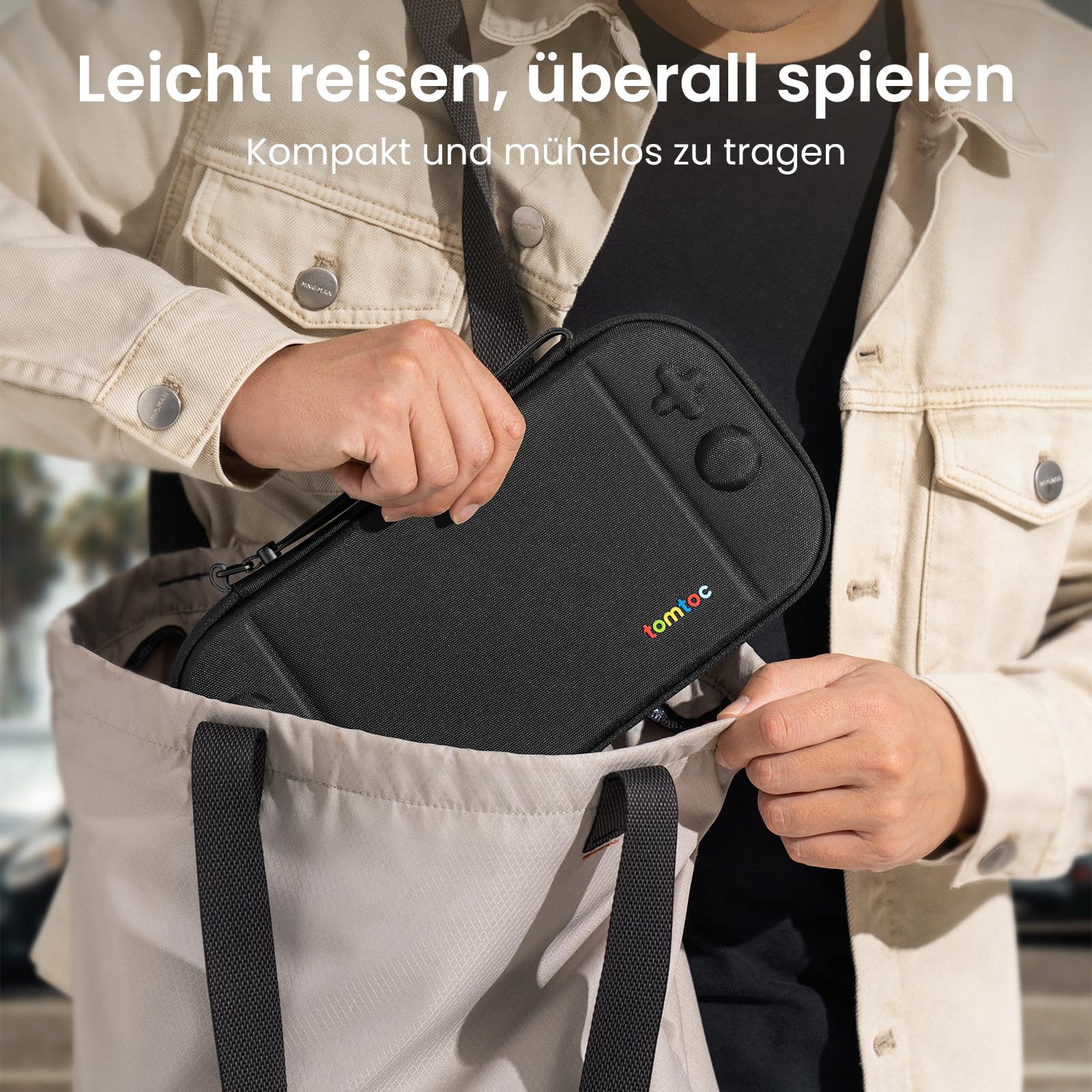 tomtoc Slim Tasche Kompatibel mit Nintendo Switch 2 (2025), Geruchlos Ultradünn Case für Konsole und 12 Spiele, Hartschalenetui Schutzhülle Tragetasche mit Original-Patent und Militärstandard-Schutz