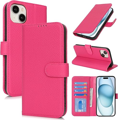 Vista 83 de Zouzt Funda para iPhone 11 de 6.1 pulgadas de piel auténtica con 4 ranuras para tarjetas, tarjetero con bloqueo RFID, tapa magnética, función atril