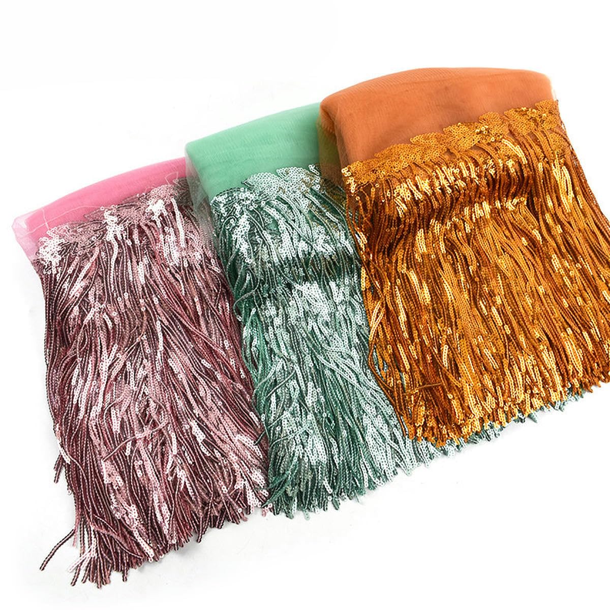 OLYCRAFT Pailletten-Quastenband – 9,1 M Lang, 4 Cm Breit, Goldfarben Mit Münzförmigen Pailletten