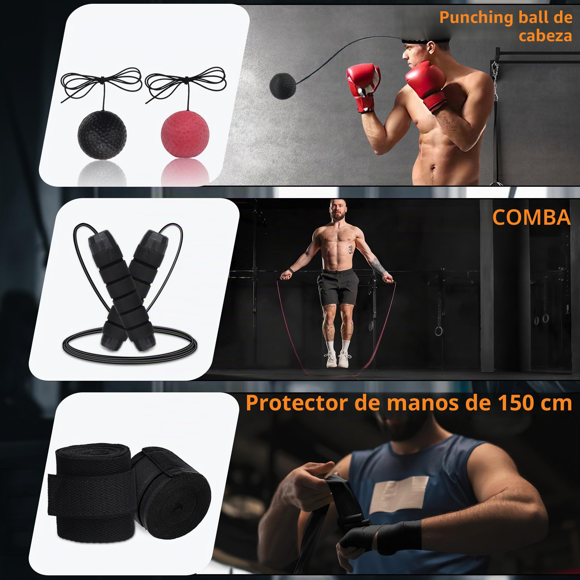 Saco de Boxeo Colgante de Tela Oxford 120 cm para Adultos | Incluye Guantes de Boxeo, Muñequeras, Cuerda de Saltar y Pelota de Reacción | Ideal para MMA, Kickboxing y Muay Thai