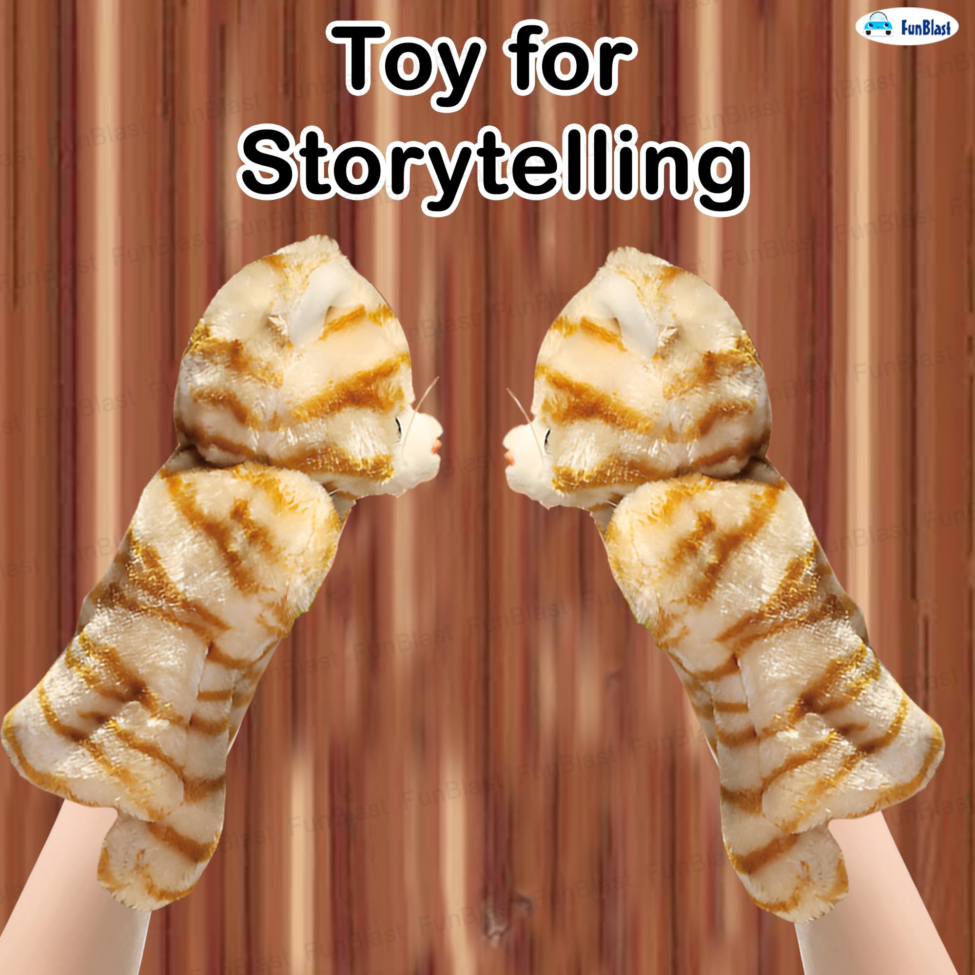 FunBlast Hand Puppets for Kids - Plush Animal Hand Puppet Toys - Soft Storytelling Puppets for Boys & Girls, Fun Learning Educational Toys for Toddlers & Children (Cat-A) 2