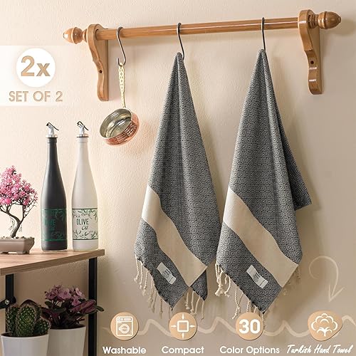 Miniatura 2 de Juego de 2 toallas de mano de 18 x 30 pulgadas, toalla de mano turca decorativa para baño, cocina, invitados, rostro, cabello, té y usar como paño