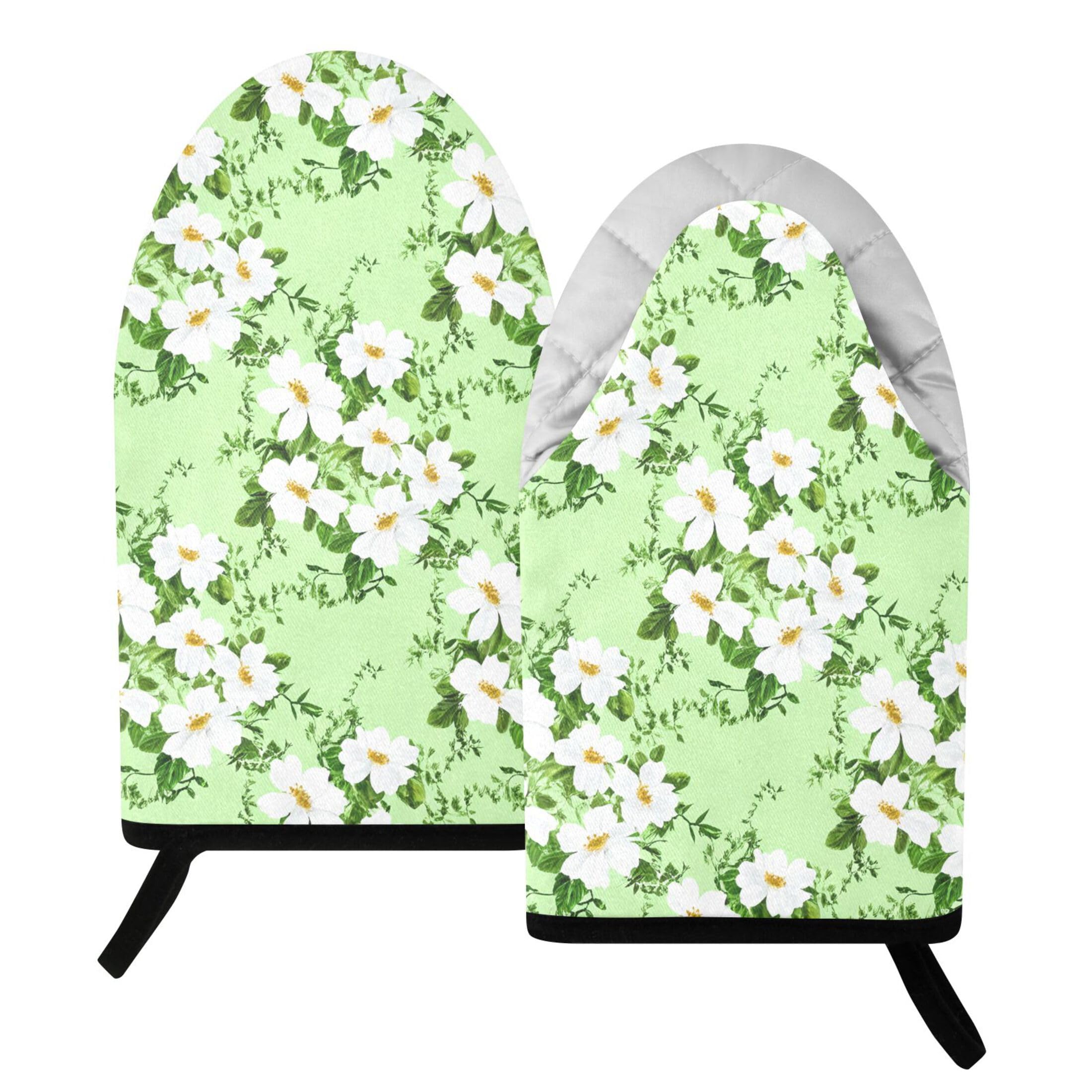 Kutsu Flower Oven Mitts for Kitchen, Heat Resistant Cotton Oven Gloves for BBQ Baking Cooking, Breathable Kitchen Essentials, 2 pcs
