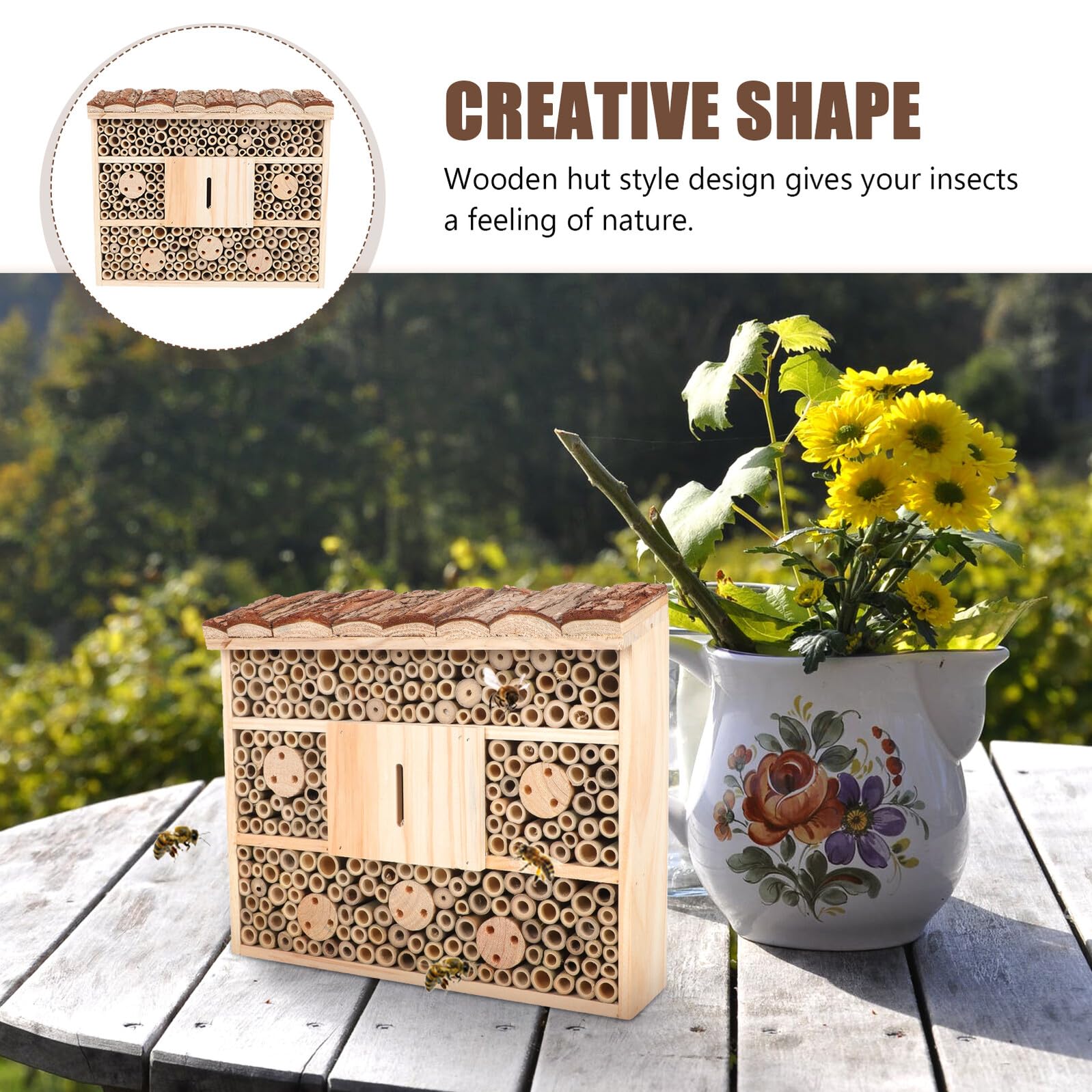 Anneome Casetta per Insetti in Plastica Stile Casa di Legno Beige, Decorazione da Giardino per Attirare Insetti Utili e Mantenere L'ecologia Naturale