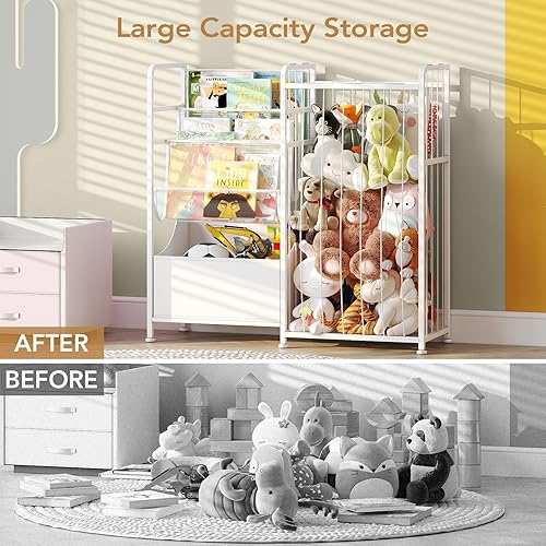 Miniatura 3 de BBLIKE Estantería para niños y almacenamiento de animales de peluche, estantes multifuncionales para libros de guardería con caja de juguetes de