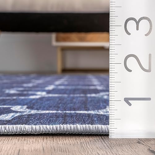 Miniatura 2 de nuLOOM Maribel - Alfombra geométrica lavable a máquina para interiores y exteriores, 2 pies 6 pulgadas x 8 pies, color azul