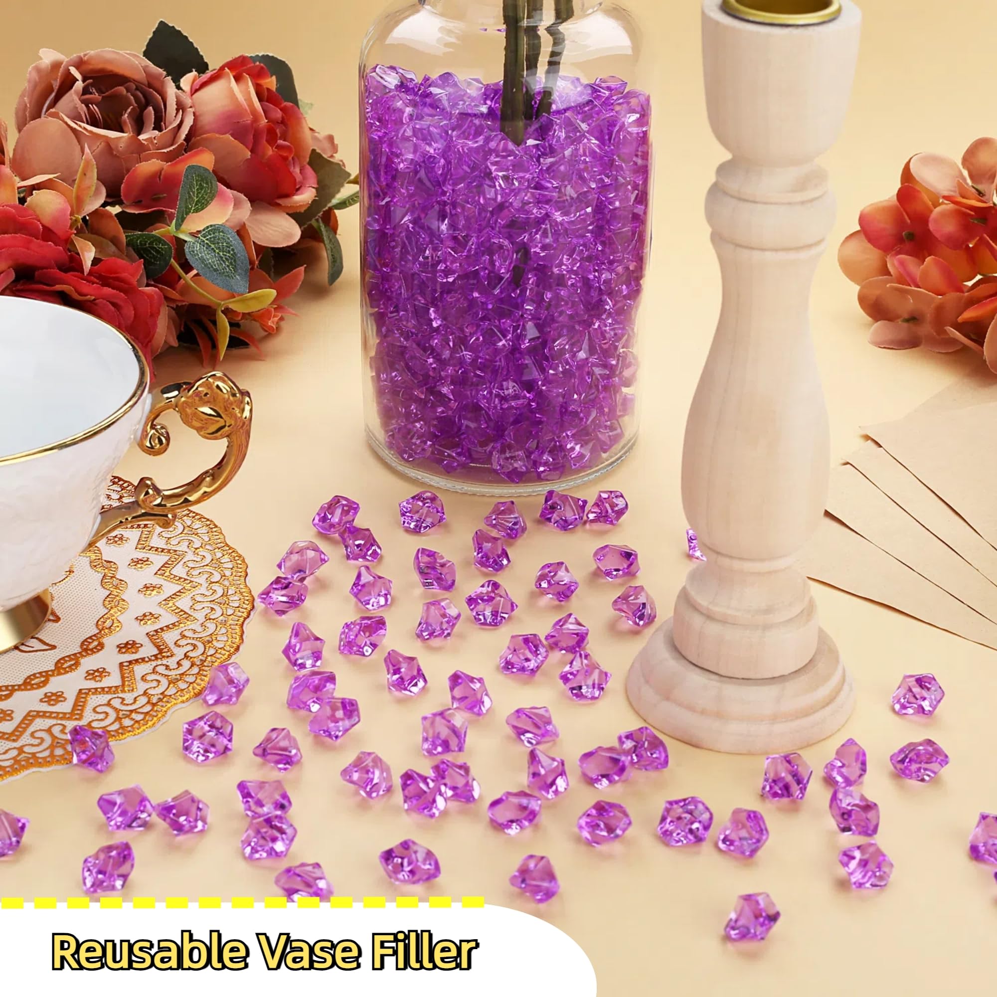 MAIBAOTA 500 PCS Purple Fake Ice Cubes 11x14 mm Vase Fillers Acrylic Crushed Ice Rocks Plastic Diamonds Gems Decorative Stones for Wedding Party Table Decorations and DIY Crafting - Image 3