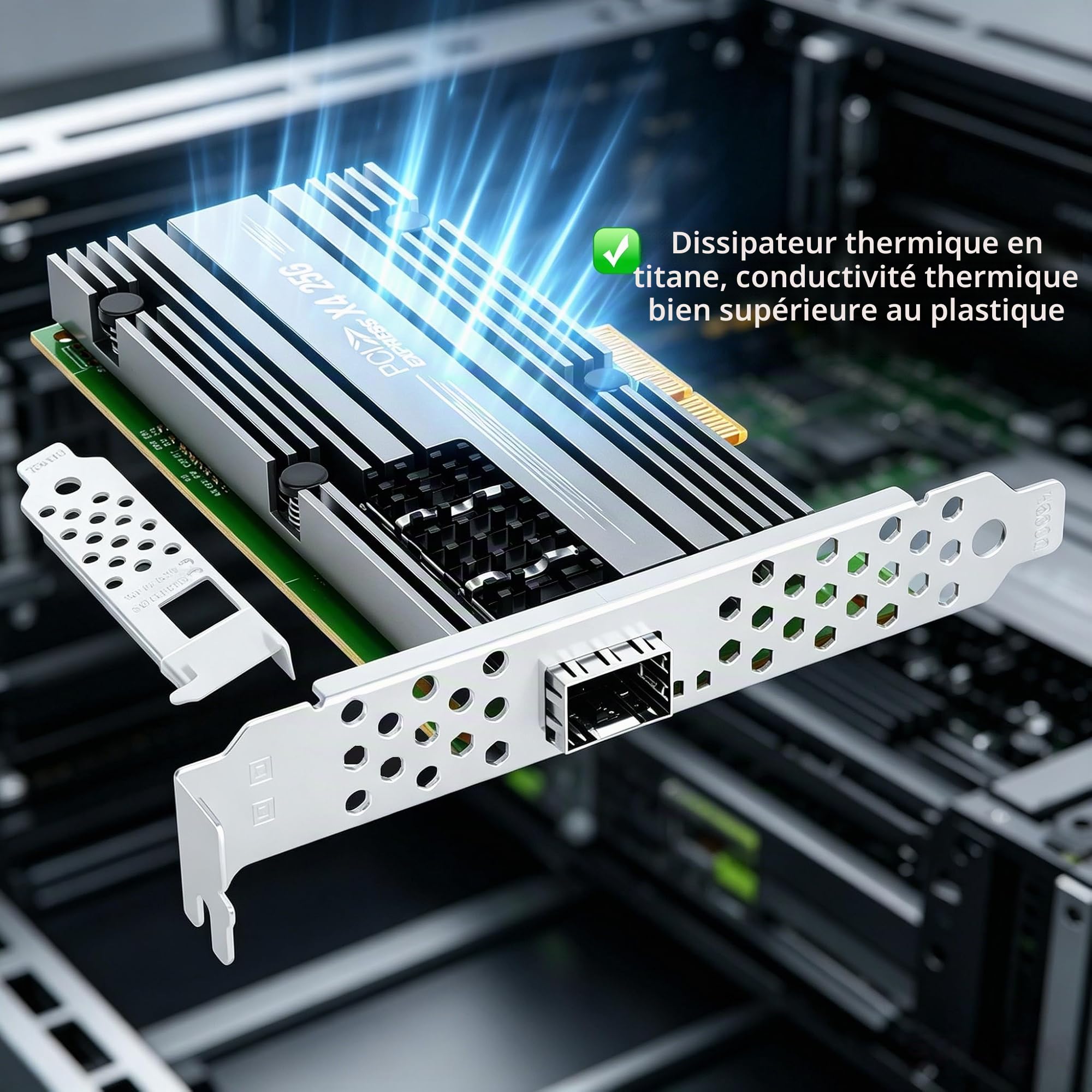 pour Mellanox ConnectX4 25Gb Adaptateur Serveur Ethernet, PCIe 3.0 X4, 1*SFP28 Port, RDMA, 25/10 / 1 Gbps, 25Gigabit NIC Support Windows Server/Windows/Ubuntu/Linux