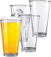 KitchenLux Pint Beer Glasses Set of 4 - 16oz Clear Pub Style Tumblers, Heavy Base for Beer, Cocktails, Water, Juice - Dishwasher Safe Gift Set