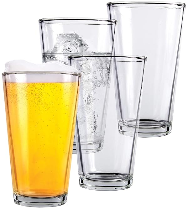 Kitchen Lux Pint Beer Glasses Set of 4 – 16 oz Tall Clear Drinking Glasses and All Purpose Tumblers – Heavy Base Cocktail, Water, Juice Glass – Pub Style Design For Home Dining, Bars, and Parties by Kitchen Lux - Used condition - US$16.86