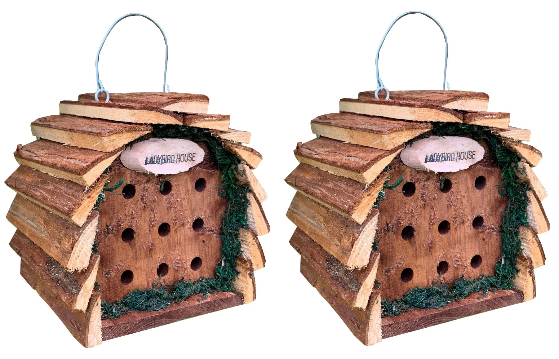 Selections Wooden Hanging Ladybird House Insect and Bee Hotel with Bark Roof - Pack of 2