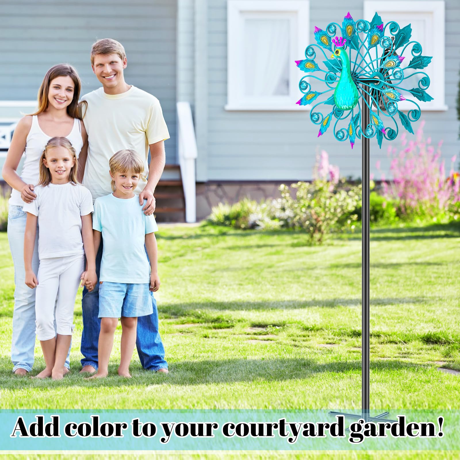 DREAMSOUL 360u00b0 Wind Spinners Outdoor With Metal Stake, Kinetic Two-Way Wind Spinners For Yard And Garden Decor (63 * 13 Inches