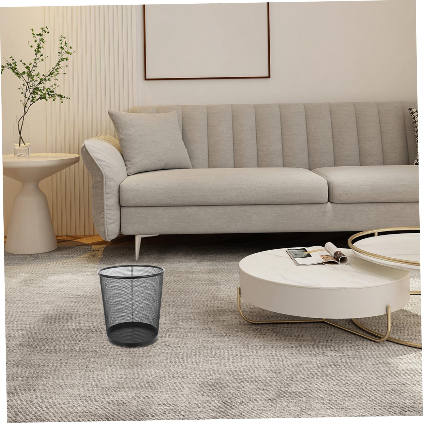 CALLARON 5 Pezzi Cestino per Rifiuti in Metallo Nero da 9 l Rete, Design Rotondo, Facile da Pulire, per Cucina, Ufficio e Riciclaggio