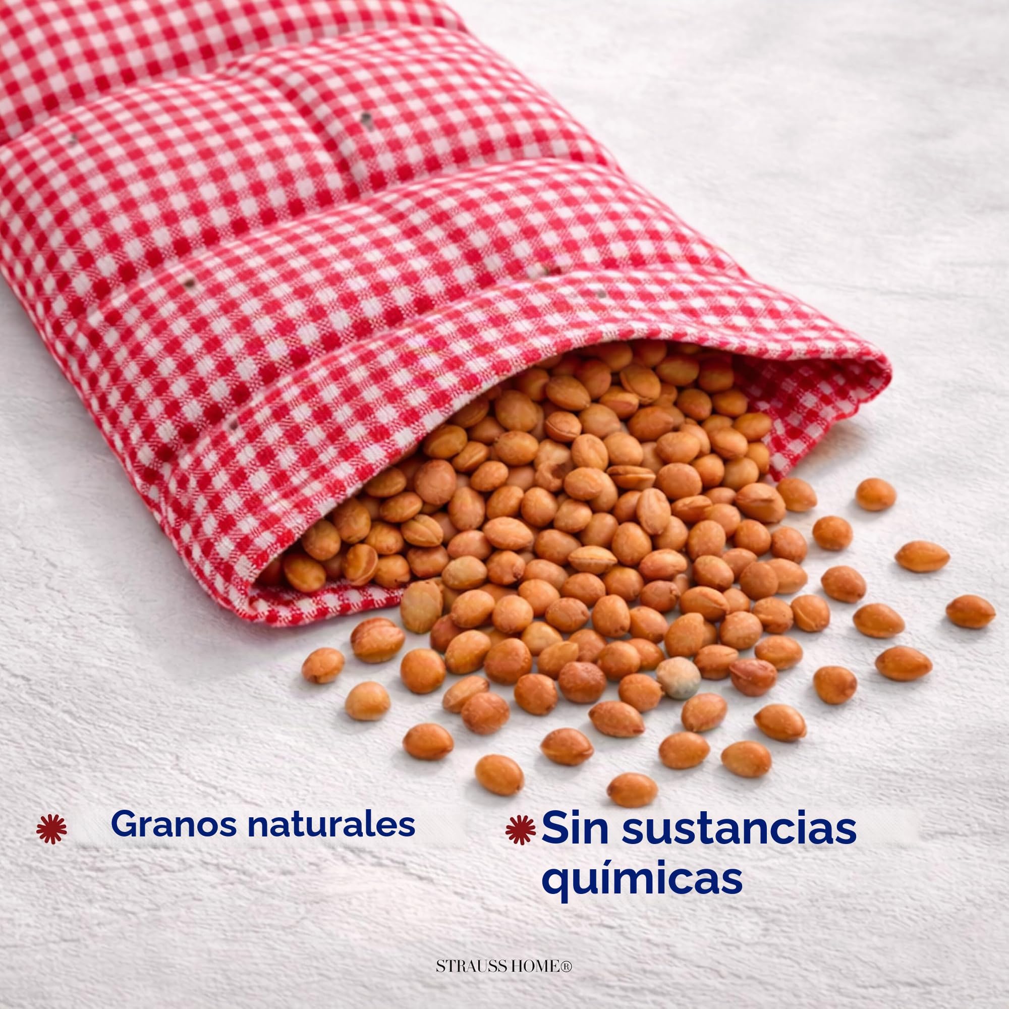 Strauss Home® Cojín de huesos de cereza grande, microondas, cojín térmico para cuello y hombros, tela de algodón, 50 x 20 cm (rojo vintage)