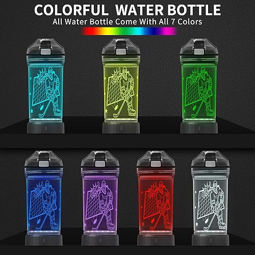 Miniatura 4 de Botella de agua para niños con luz LED de hockey brillante 3D, 14 onzas, Tritan sin BPA, regalo creativo ideal para viajes, para escuela, niños,