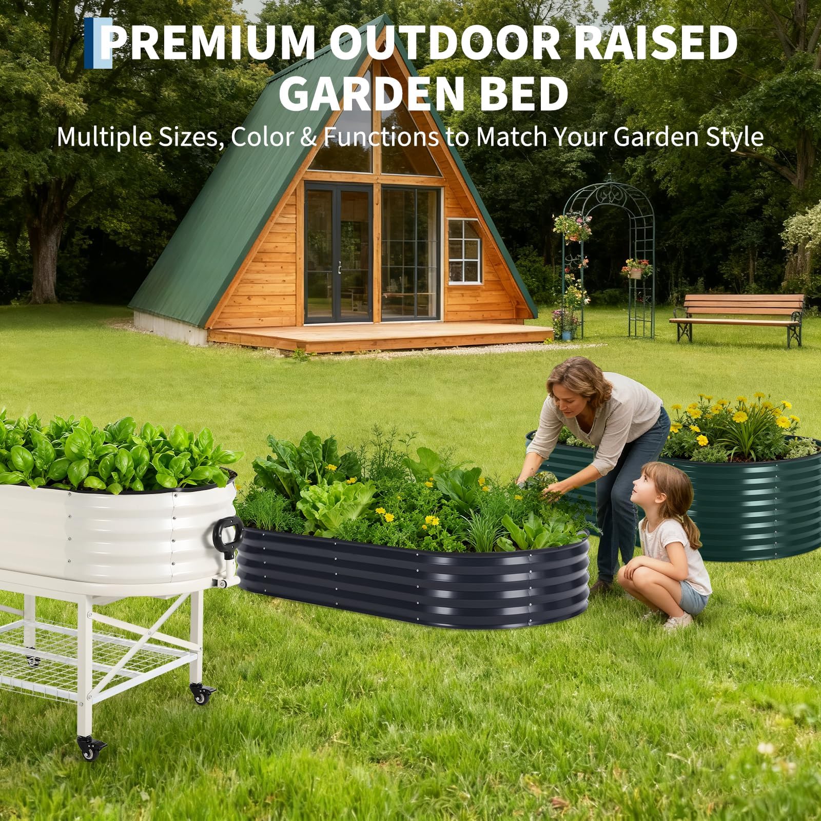 Grand Carré potager en Acier galvanisé, Bac surélevé en Fond Ouvert, Jardinière surélevée avec housse PVC amovible – Résistant intempéries,Bac à Plantes Pour légumes,herbes,fleurs(180X90X30cm,Gris)