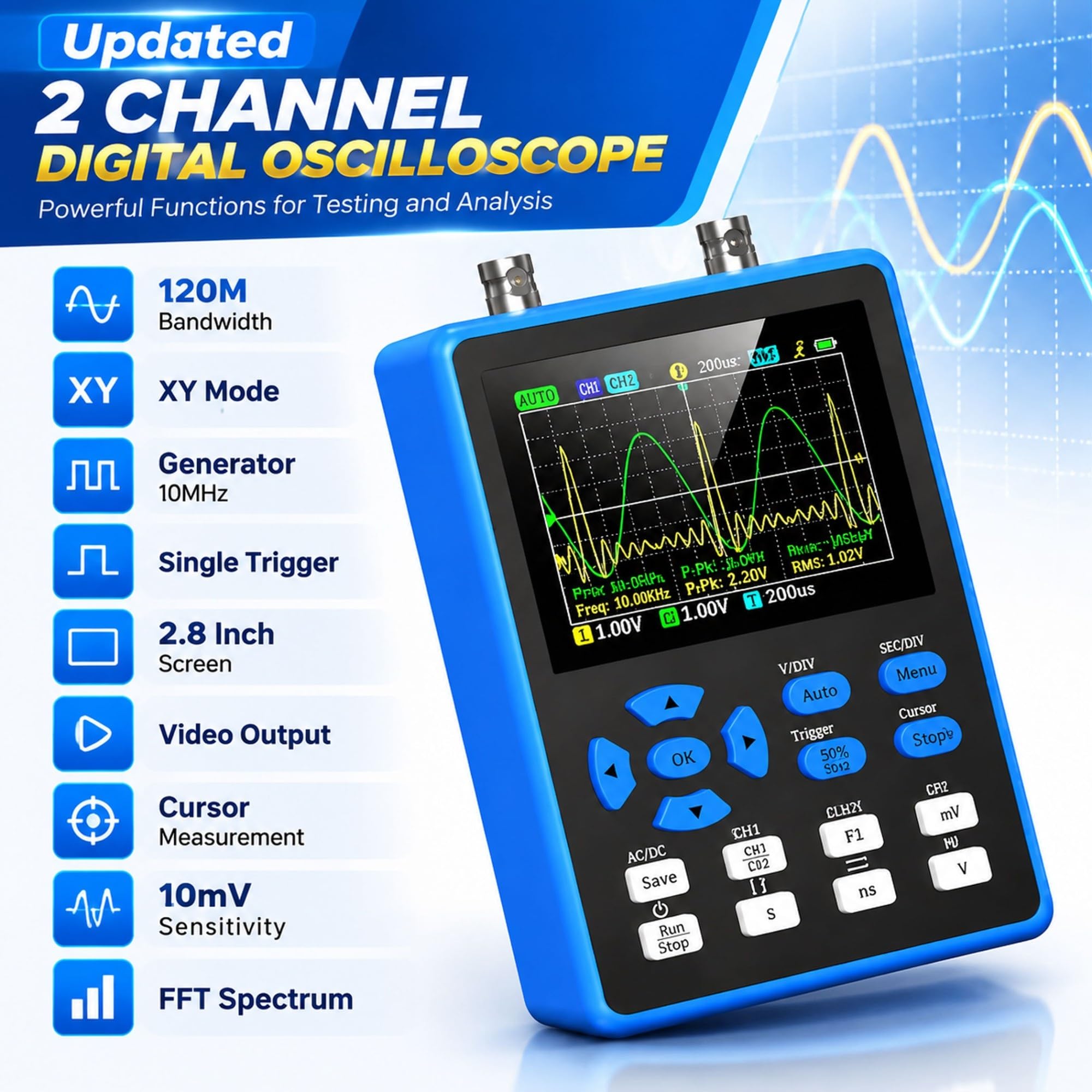 Osciloscopio digital portátil DSO2512G, 120MHz 2CH 500MSa/s