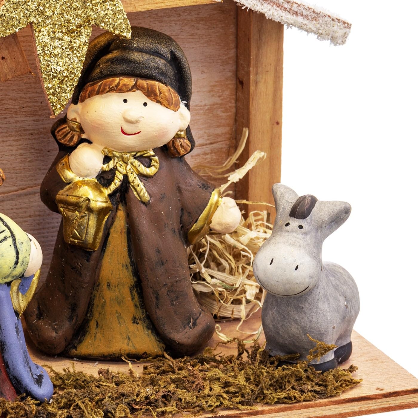 LOLAhome Portal bożonarodzeniowy ze światłem i 4 kolorowymi figurkami ceramicznymi 27 x 12 x 20 cm