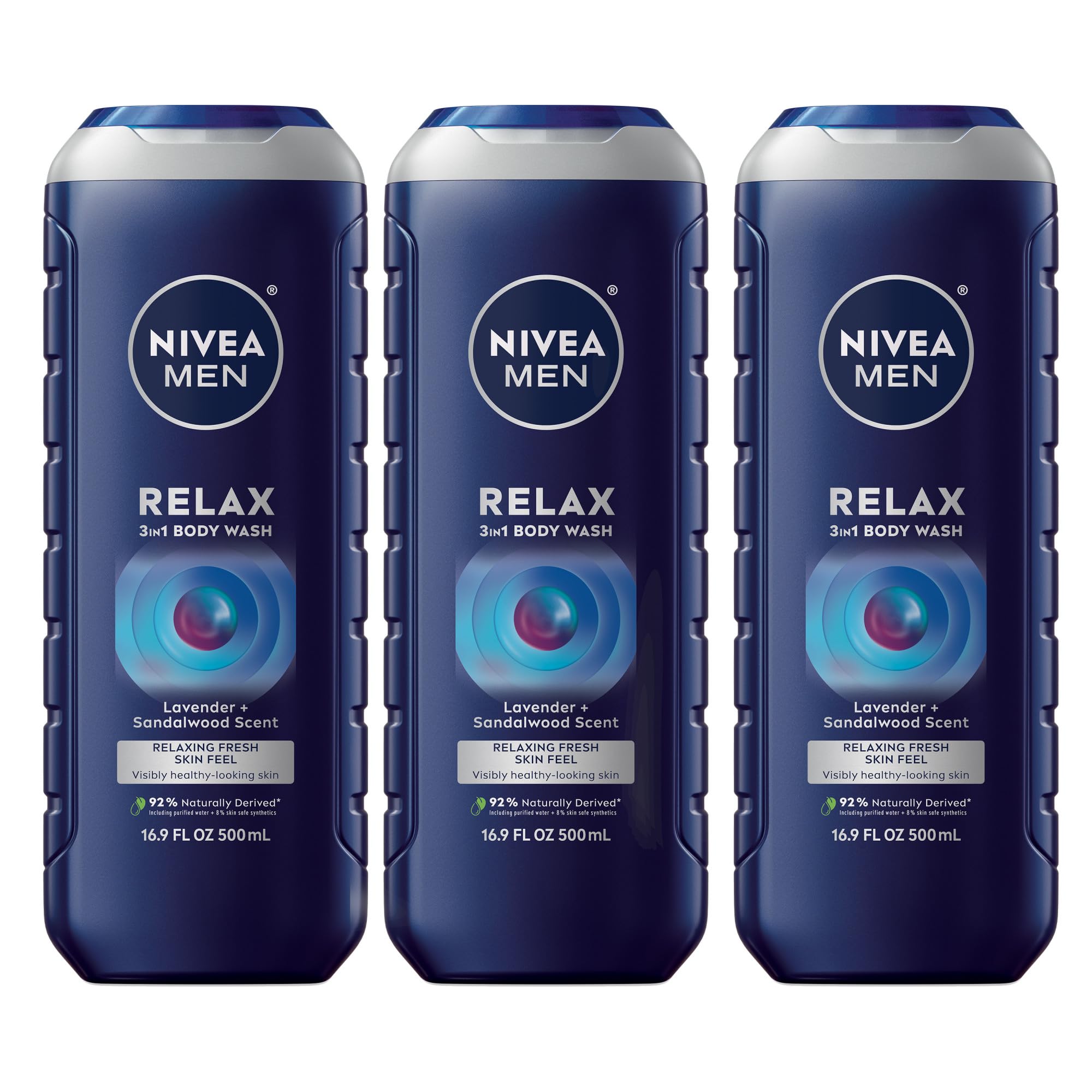 NIVEA MEN Relax 3-in-1 Scented Body Wash, Mulitpack, 3 x 16.9 FL OZ